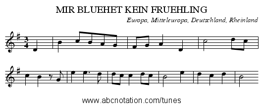 MIR BLUEHET KEIN FRUEHLING - staff notation