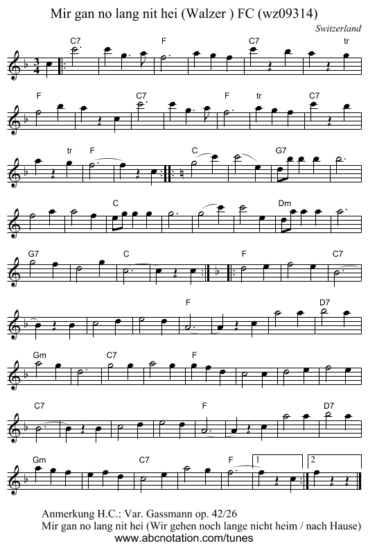 Mir gan no lang nit hei (Walzer ) FC (wz09314) - staff notation