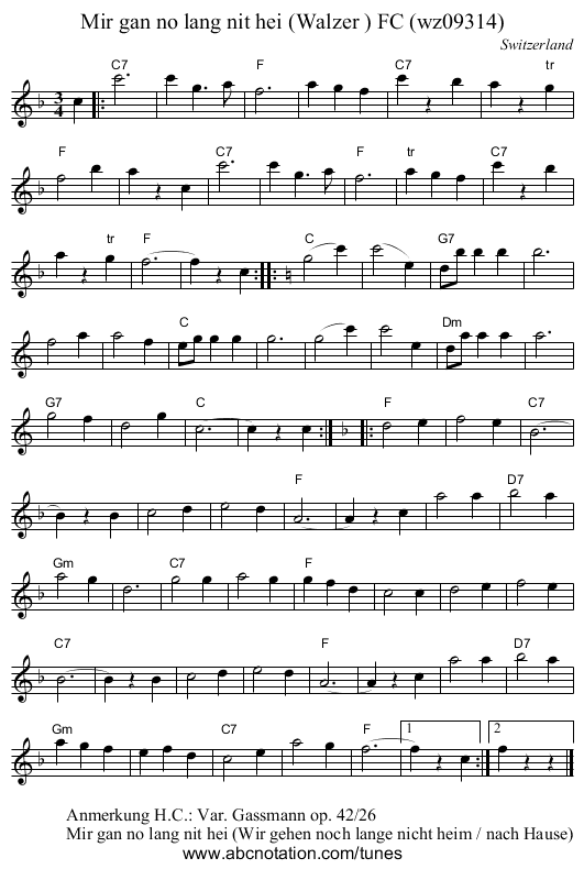 Mir gan no lang nit hei (Walzer ) FC (wz09314) - staff notation