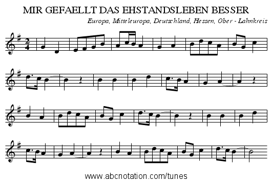 MIR GEFAELLT DAS EHSTANDSLEBEN BESSER - staff notation
