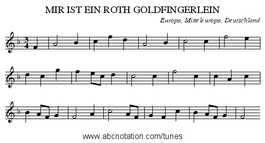 MIR IST EIN ROTH GOLDFINGERLEIN - staff notation