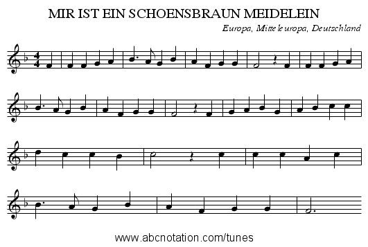 MIR IST EIN SCHOENSBRAUN MEIDELEIN - staff notation