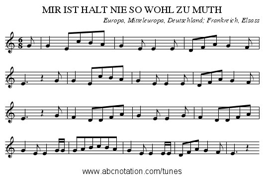 MIR IST HALT NIE SO WOHL ZU MUTH - staff notation