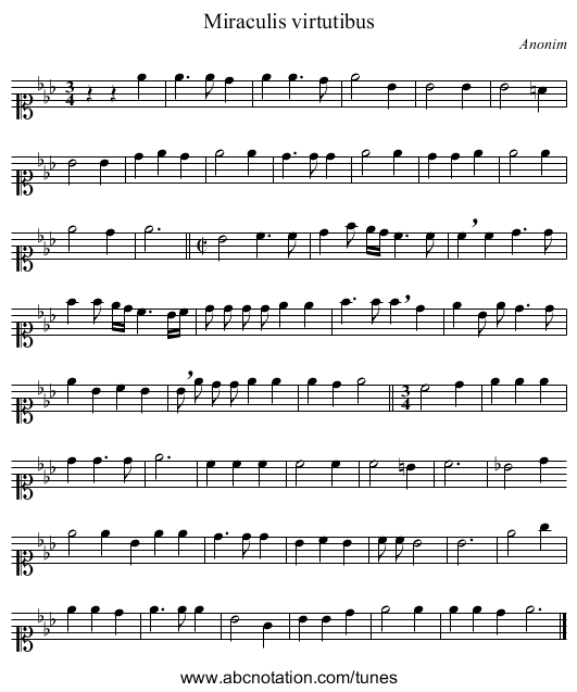 Miraculis virtutibus - staff notation
