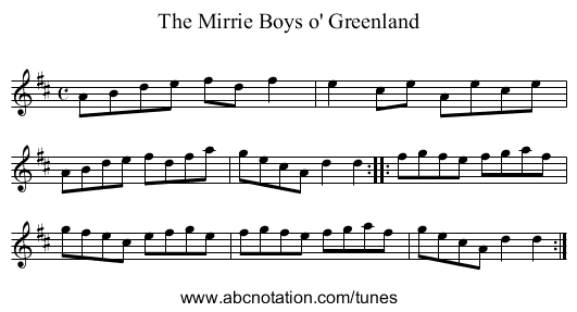 Mirrie Boys o' Greenland, The - staff notation