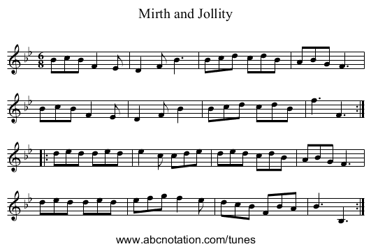 Mirth and Jollity - staff notation