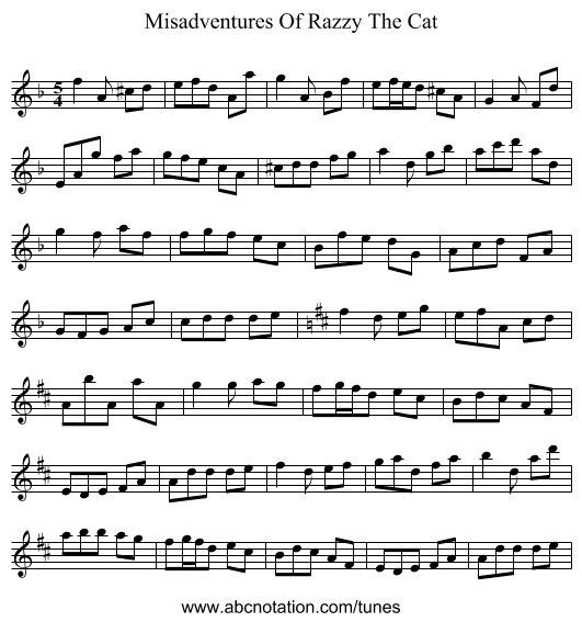 Misadventures Of Razzy The Cat - staff notation