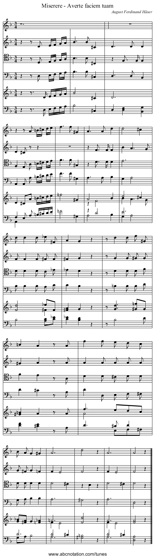 Miserere - Averte faciem tuam - staff notation