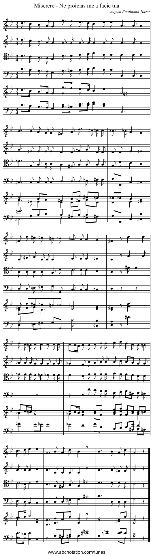 Miserere - Ne proicias me a facie tua - staff notation