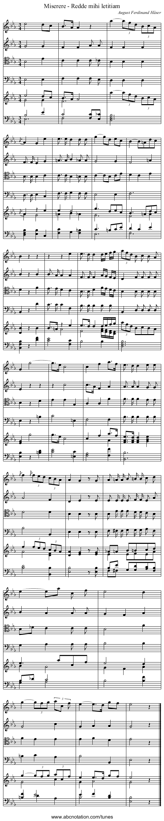 Miserere - Redde mihi letitiam - staff notation