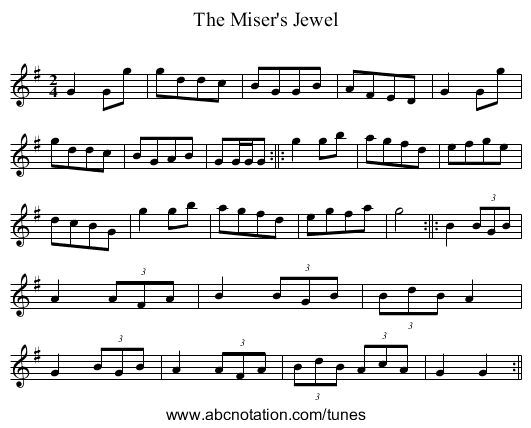 Miser's Jewel, The - staff notation