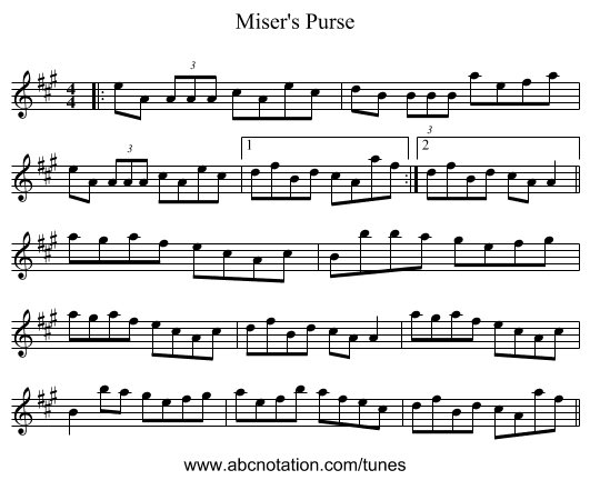 Miser's Purse - staff notation