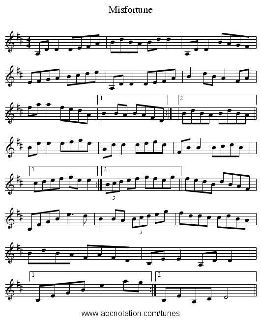 Misfortune - staff notation