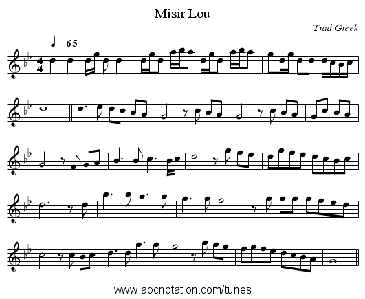 Misir Lou - staff notation