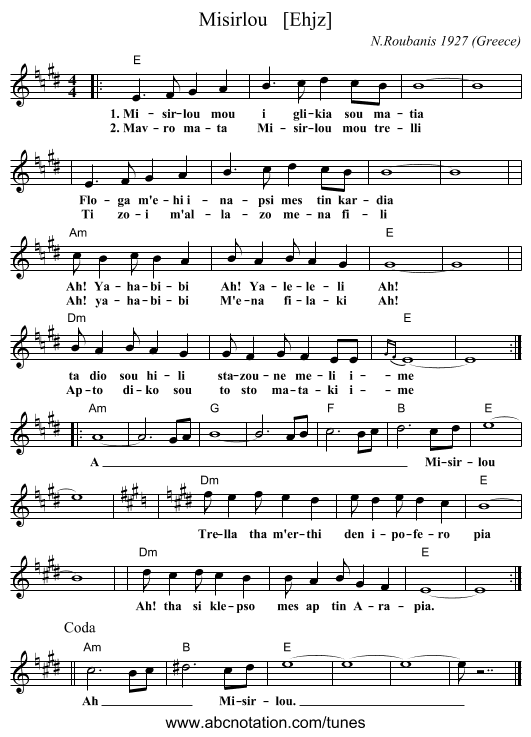 Misirlou   [Ehjz] - staff notation