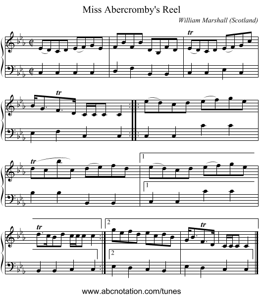 Miss Abercromby's Reel - staff notation