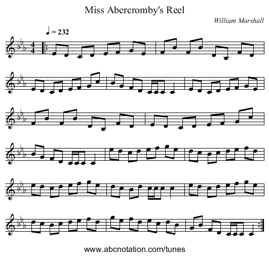 Miss Abercromby's Reel - staff notation