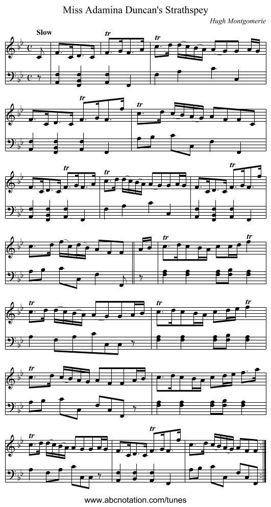Miss Adamina Duncan's Strathspey - staff notation