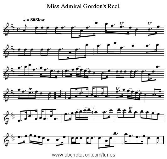 Miss Admiral Gordon's Reel. - staff notation