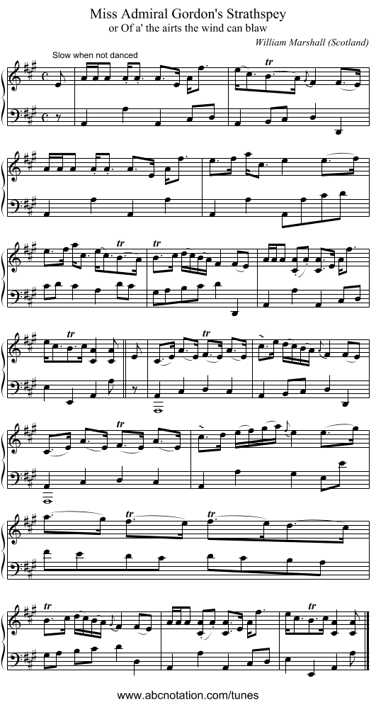 Miss Admiral Gordon's Strathspey - staff notation
