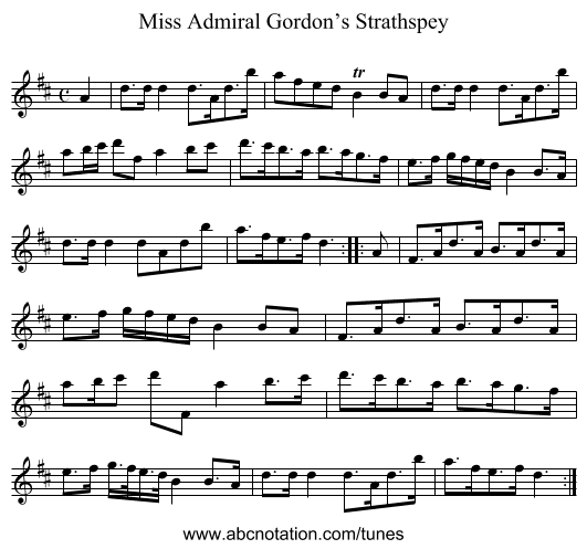Miss Admiral Gordon’s Strathspey - staff notation