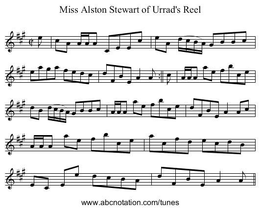 Miss Alston Stewart of Urrad's Reel - staff notation