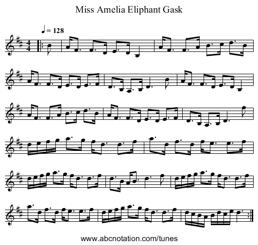 Miss Amelia Eliphant Gask - staff notation
