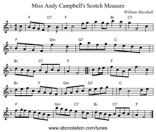 Miss Andy Campbell's Scotch Measure - staff notation