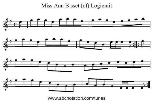 Miss Ann Bisset (of) Logierait - staff notation