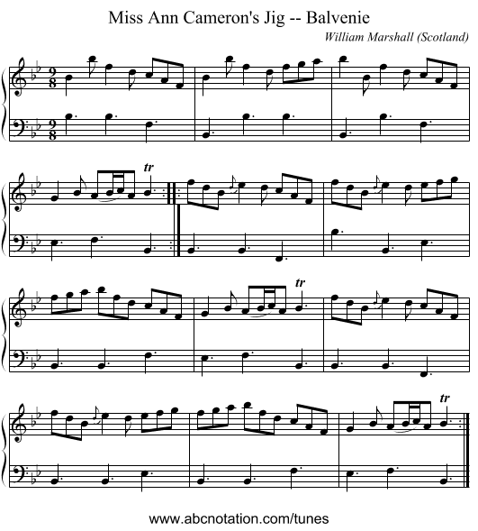 Miss Ann Cameron's Jig -- Balvenie - staff notation