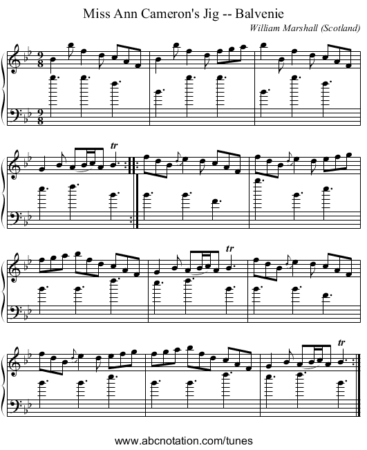 Miss Ann Cameron's Jig -- Balvenie - staff notation