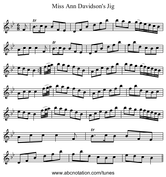 Miss Ann Davidson's Jig - staff notation