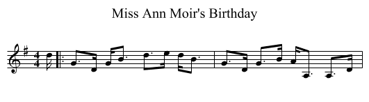 Miss Ann Moir's Birthday - staff notation