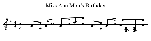 Miss Ann Moir's Birthday - staff notation