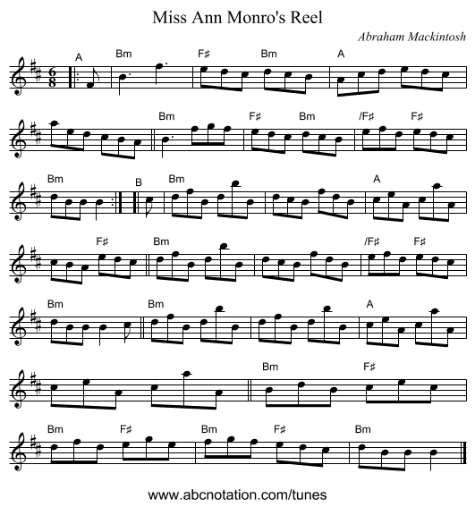 Miss Ann Monro's Reel - staff notation