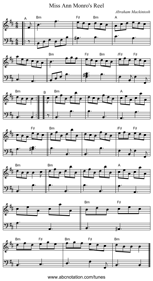 Miss Ann Monro's Reel - staff notation