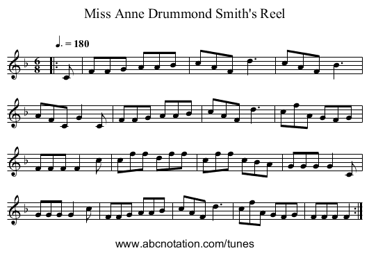 Miss Anne Drummond Smith's Reel - staff notation
