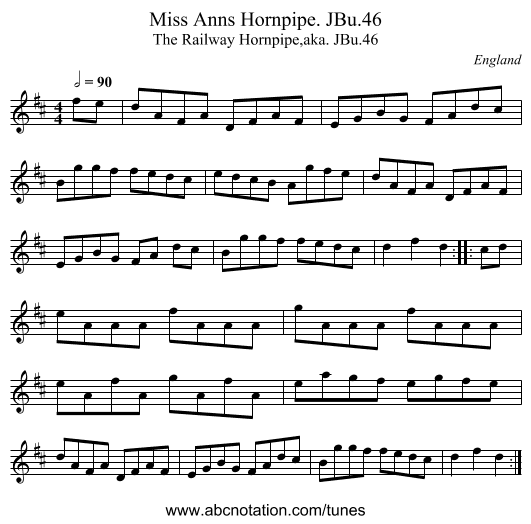 Miss Anns Hornpipe. JBu.46 - staff notation