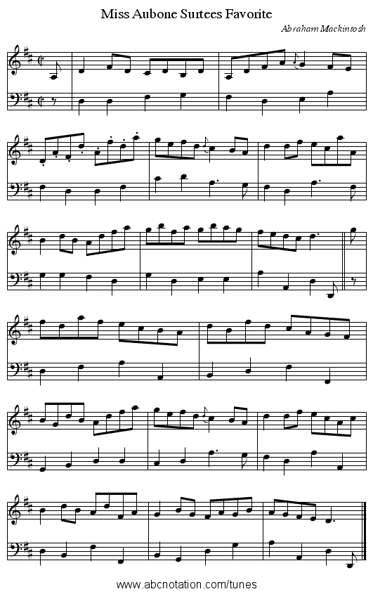 Miss Aubone Surtees Favorite - staff notation