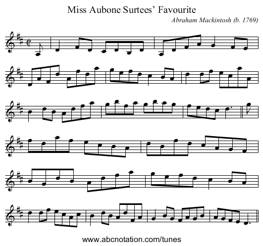 Miss Aubone Surtees’ Favourite - staff notation