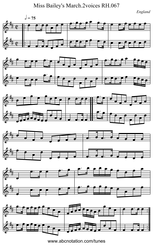 Miss Bailey's March.2voices RH.067 - staff notation
