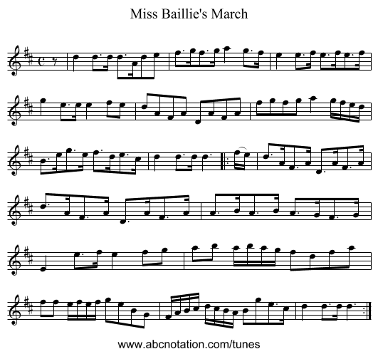 Miss Baillie's March - staff notation