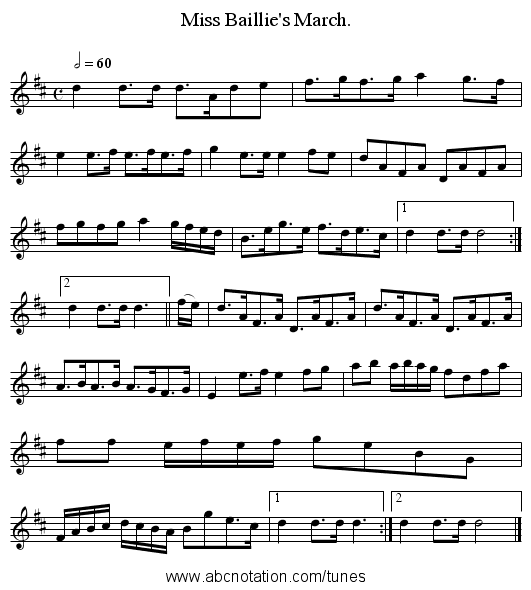 Miss Baillie's March. - staff notation