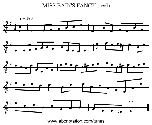 MISS BAIN'S FANCY (reel) - staff notation