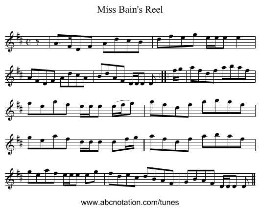 Miss Bain's Reel - staff notation