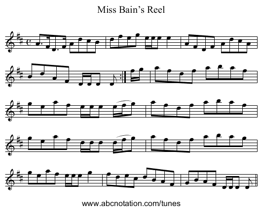 Miss Bain’s Reel - staff notation