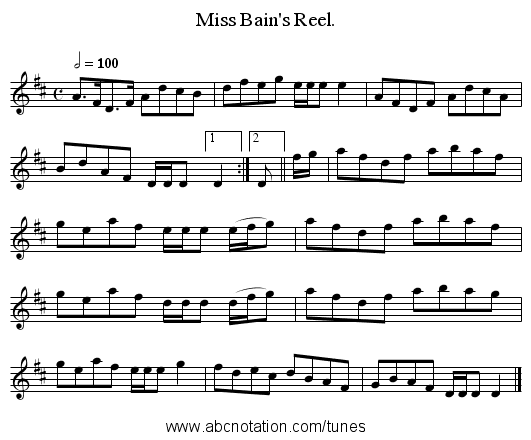 Miss Bain's Reel. - staff notation