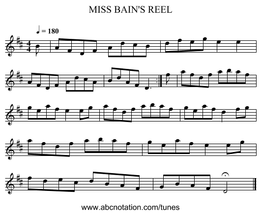 MISS BAIN'S REEL - staff notation
