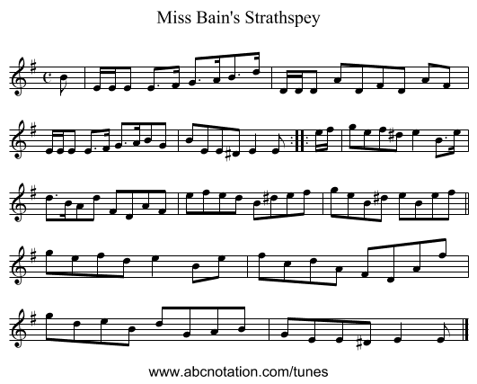 Miss Bain's Strathspey - staff notation