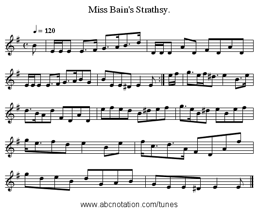 Miss Bain's Strathsy. - staff notation